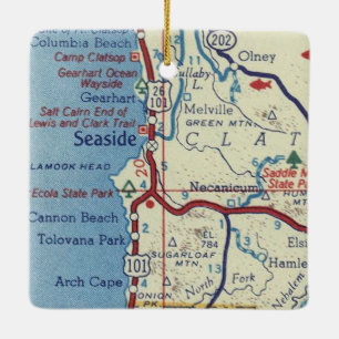 Seaside OR Vintage Map Ceramic Ornament