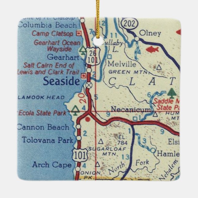 Seaside OR Vintage Map Ceramic Ornament (Back)
