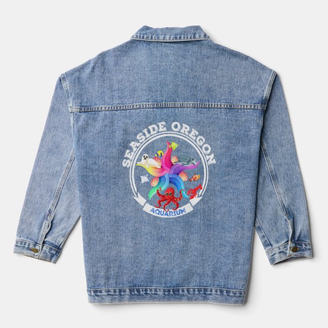 Seaside Oregon Aquarium Marine Life Sea Creatures  Denim Jacket (Back)