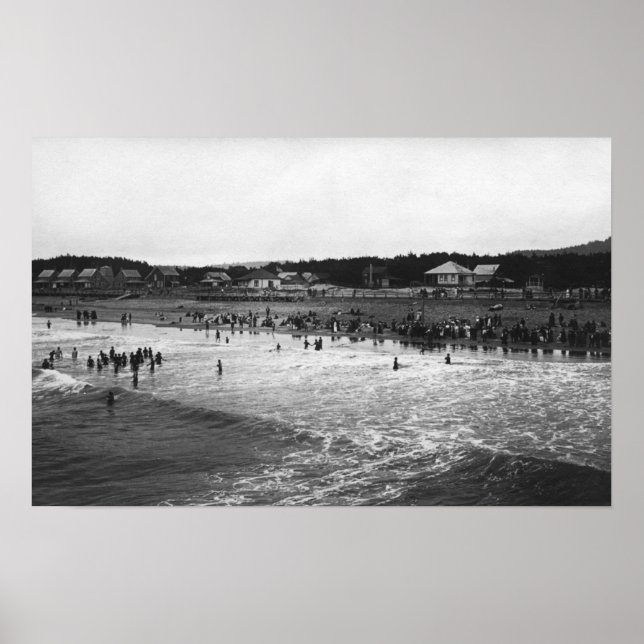 Seaside, Oregon Bathing Hour Beach Scene Poster (Front)