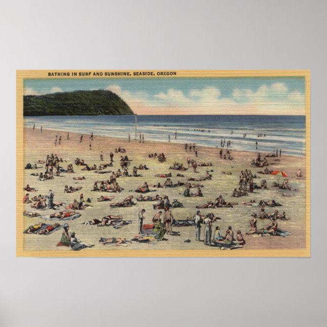 Seaside, Oregon - Bathing in Suft and Sunshine Poster (Front)
