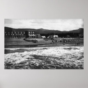 Seaside, Oregon Beach and Hotel Moore Photograph Poster