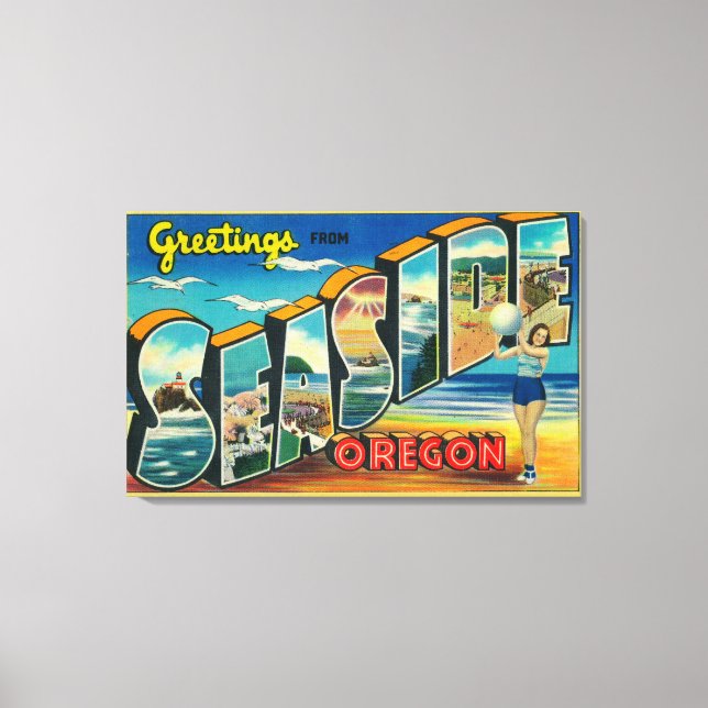 Seaside, Oregon - Large Letter Scenes 2 Canvas Print (Front)