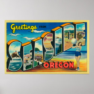 Seaside, Oregon - Large Letter Scenes 2 Poster