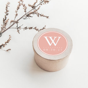 Seaside Pastels Peach Monogram Wedding Date Classic Round Sticker
