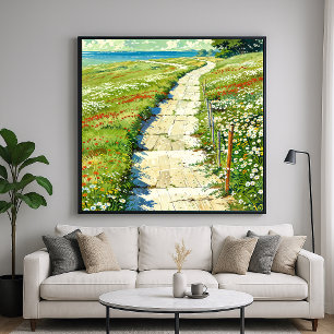 Seaside Path - Landscape Illustration Art Style Poster