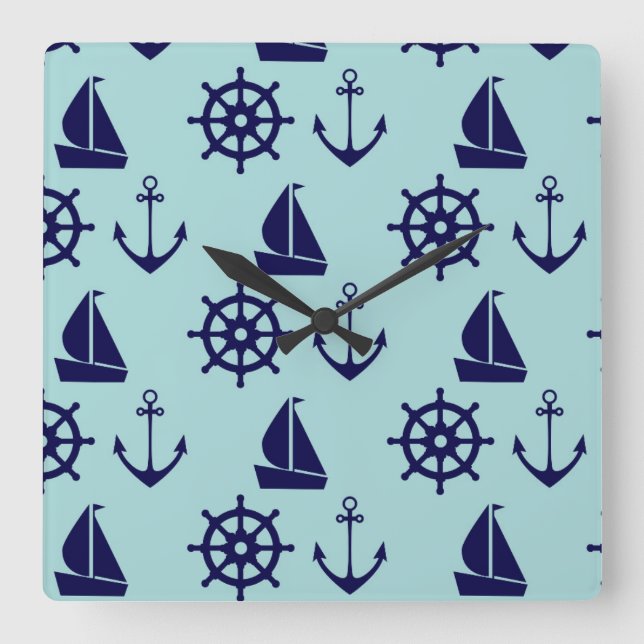 Seaside Pattern Square Wall Clock (Front)
