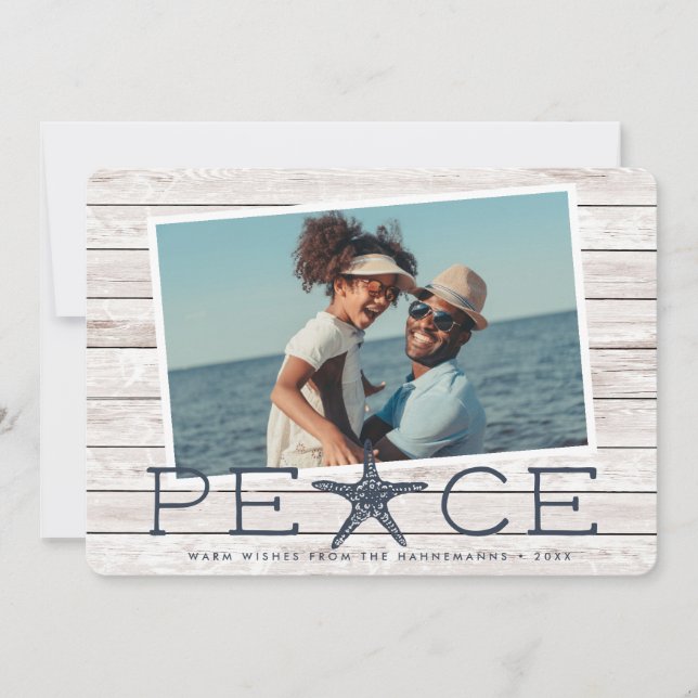 Seaside Peace | Rustic Coastal Photo Holiday Card (Front)