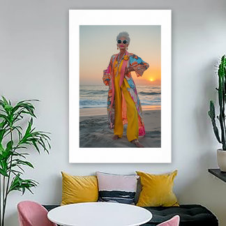 Seaside Portrait of Flamboyant Woman Poster
