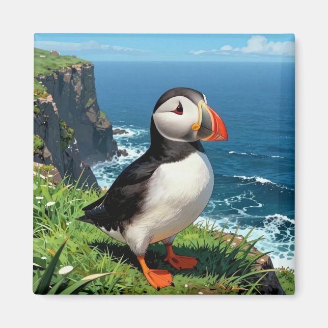Seaside Puffin Illustration   Magnet (Front)