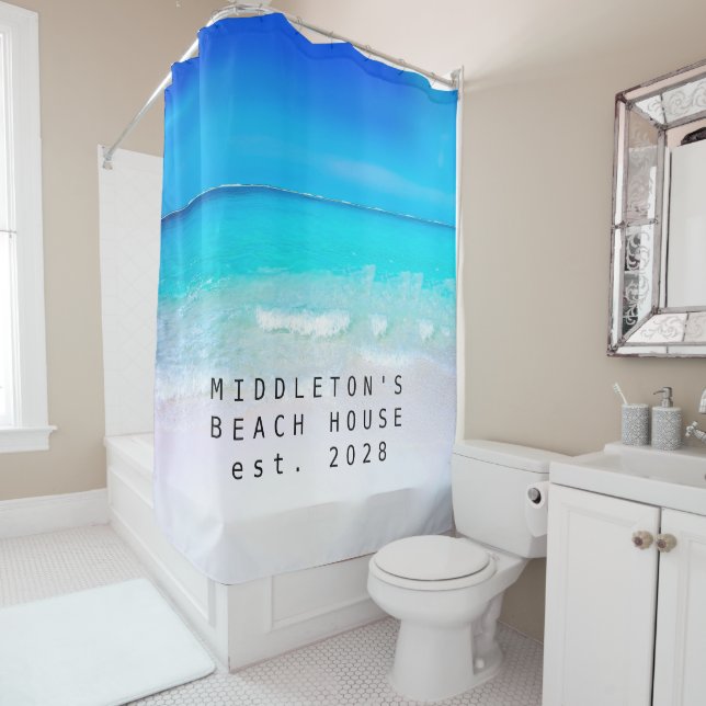 Seaside Scene Summer  Ocean Beach House Shower Curtain (In Situ)