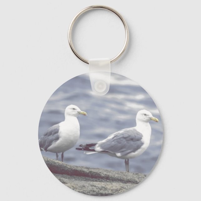 Seaside Seagulls Button Keychain (Front)
