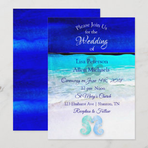 Seaside Seahorses Blue Beach Wedding invitations