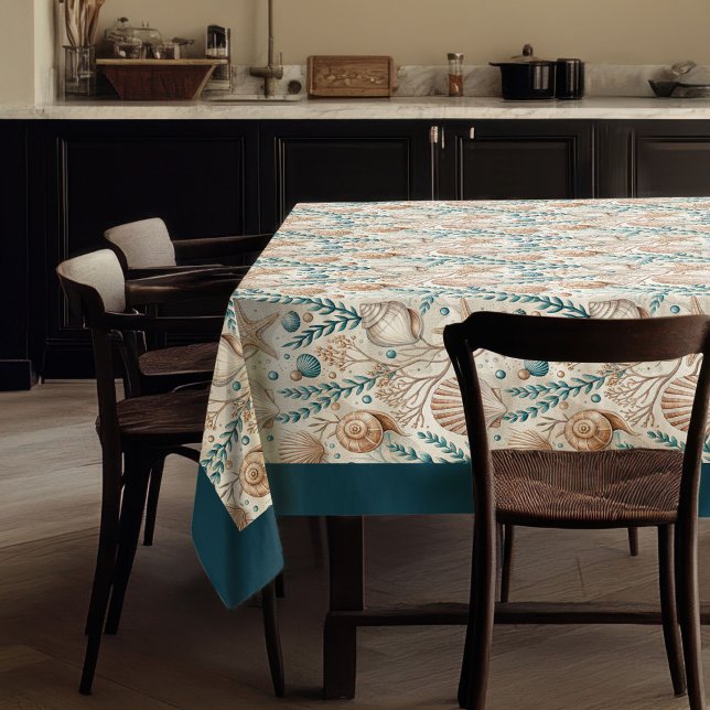 Seaside Seashells Sea stars pastel blue ivory  Tablecloth (Seaside Seashells Sea stars pastel blue ivory Tablecloth)