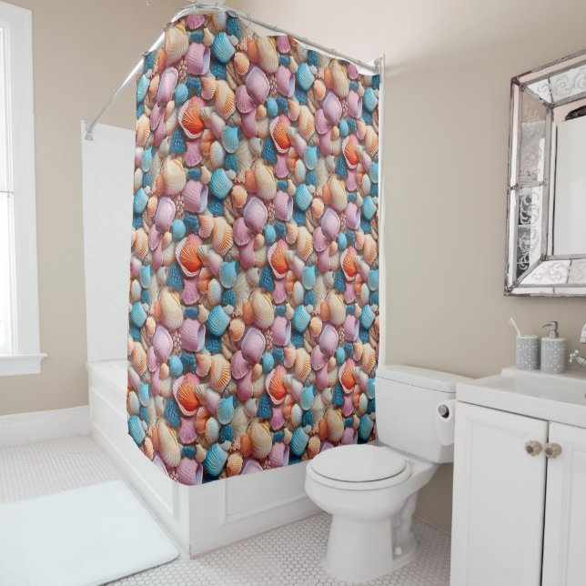 Seaside Seashells Shower Curtain (In Situ)