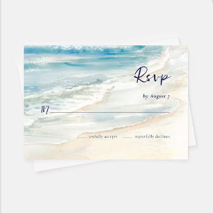 Seaside Serenity Ocean Waves Beach Wedding RSVP Card
