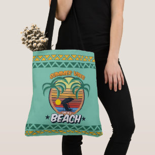 Seaside Serenity on Green Background Tote Bag