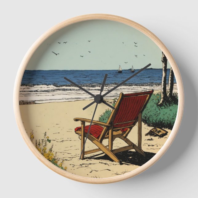 "Seaside Serenity Wall Clock: Embrace Coastal Eleg Clock (Front)