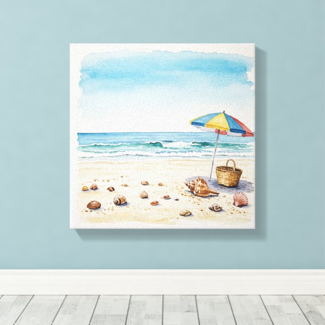 Seaside Serenity: Watercolor Beach Bliss Canvas Print (Insitu(Wood Floor))