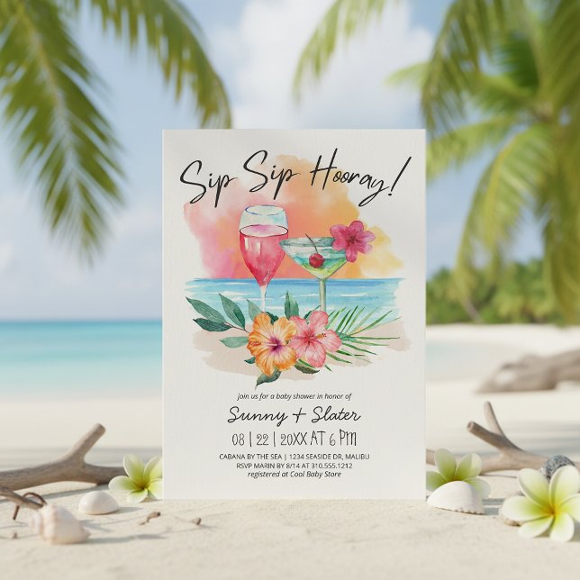 Seaside Sippin' | Tropical Beach Baby Shower Invitation (Creator Uploaded)
