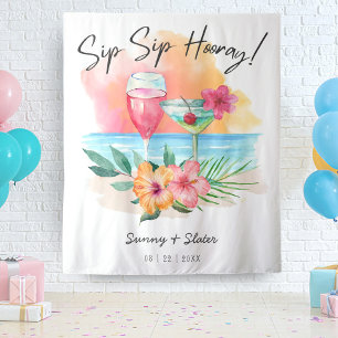 Seaside Sippin'   Tropical Beach Cocktails Shower Tapestry