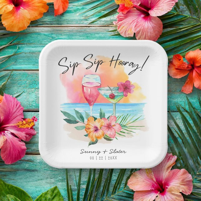 Seaside Sippin' | Tropical Beach Sip Sip Hooray Paper Plate (Creator Uploaded)