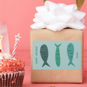 Seaside Soiree BIRTHDAY Cute Fishes CUSTOM Rectangular Sticker
