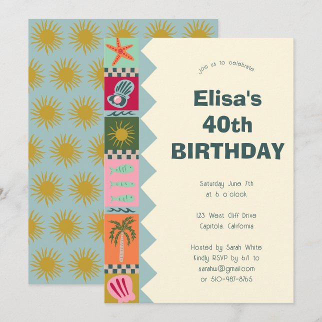 Seaside Soiree BIRTHDAY PARTY Modern Cute CUSTOM Invitation (Front/Back)
