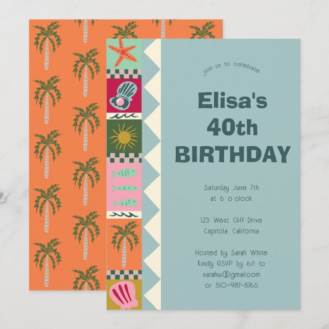 Seaside Soiree BIRTHDAY PARTY Modern Cute CUSTOM Invitation (Front/Back)