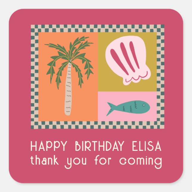 Seaside Soiree BIRTHDAY PARTY Modern Cute CUSTOM Square Sticker (Front)