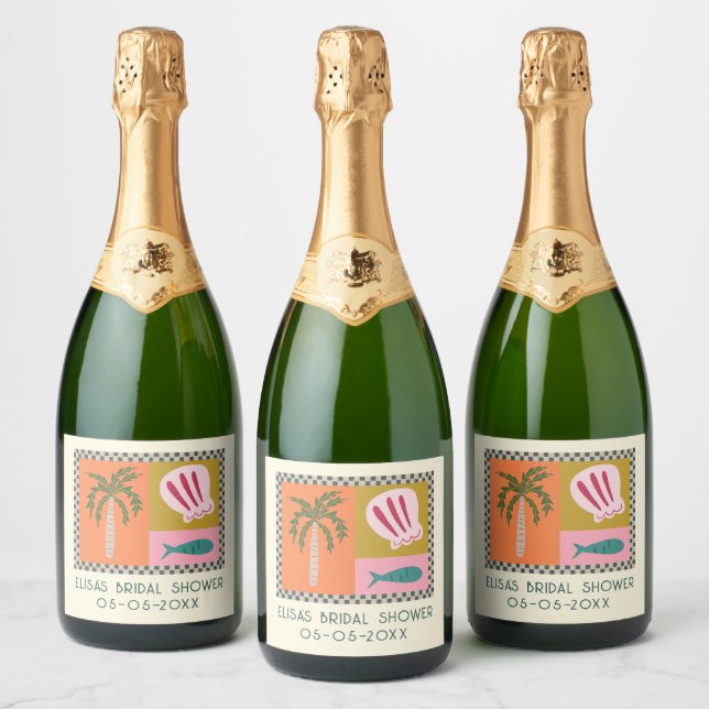 Seaside Soiree Bridal Shower Modern Cute CUSTOM Sparkling Wine Label (Bottles)