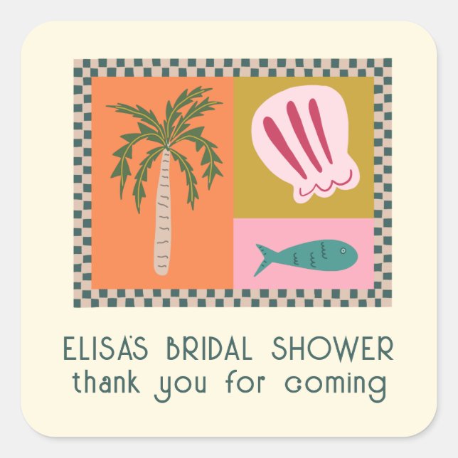 Seaside Soiree Bridal Shower Modern Cute CUSTOM Square Sticker (Front)