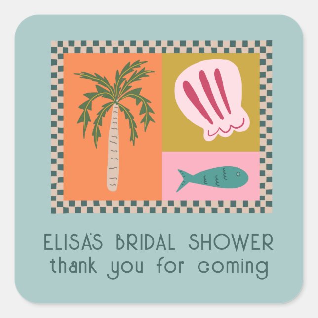 Seaside Soiree Bridal Shower Modern Cute CUSTOM Square Sticker (Front)