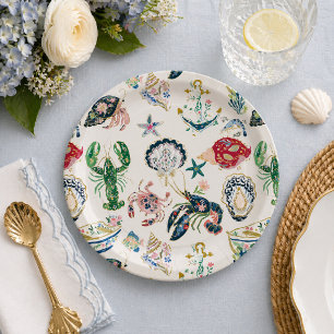 Seaside Soirée Coastal Pattern Paper Plate