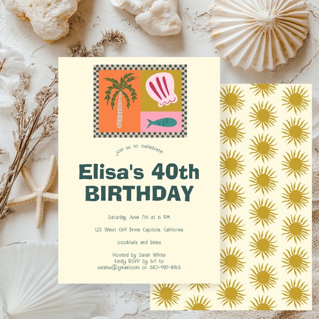 Seaside Soiree  Modern Cute CUSTOM Birthday Party Invitation (Seaside Soiree Modern Cute CUSTOM Birthday Party Invitation
)