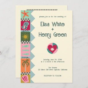 Seaside Soiree Modern Cute CUSTOM QR Wedding  Invitation