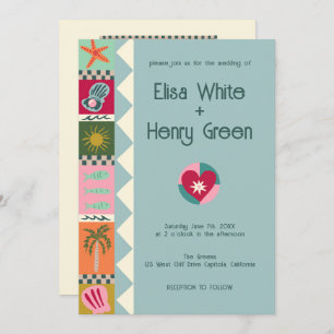 Seaside Soiree Modern Cute CUSTOM QR Wedding Invitation