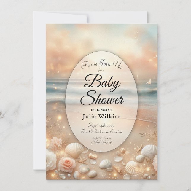 Seaside Sparkle and Sunset Dreams Baby Shower Invitation (Front)
