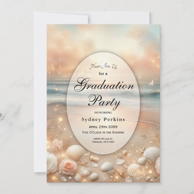 Seaside Sparkle and Sunset Dreams Graduation Party Invitation (Front)