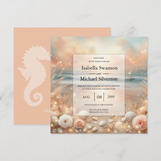 Seaside Sparkle and Sunset Dreams Wedding Invitation (Front/Back)