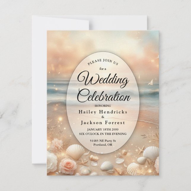 Seaside Sparkle and Sunset Dreams Wedding Invitation (Front)