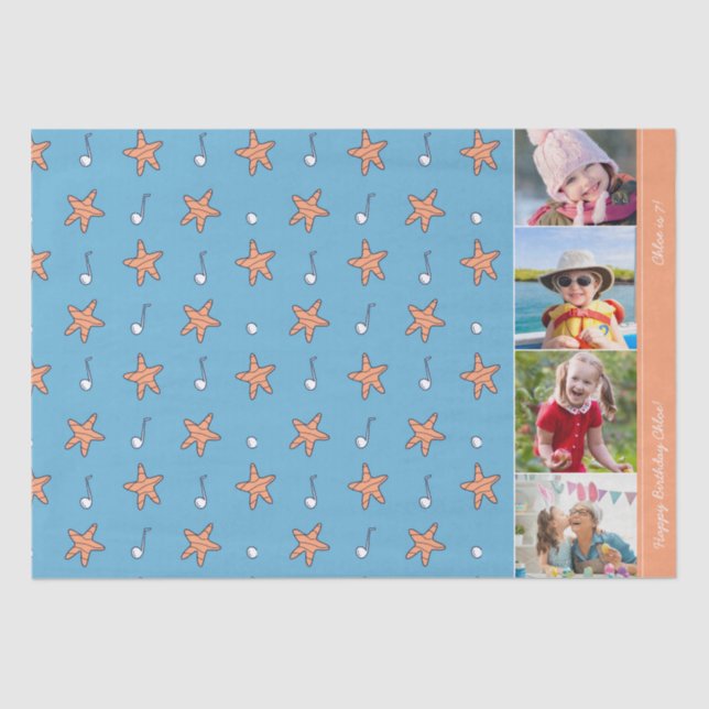 Seaside Stars and Music Notes Happy Birthday Photo Tissue Paper (Front)