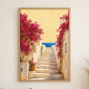 Seaside Steps Bougainvillea Watercolour Poster
