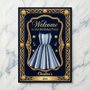 Seaside Stripes Celebration Birthday Poster