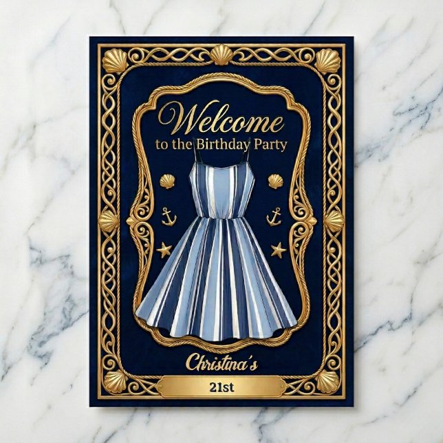 Seaside Stripes Celebration Birthday Poster (Grand welcome for your guests.)