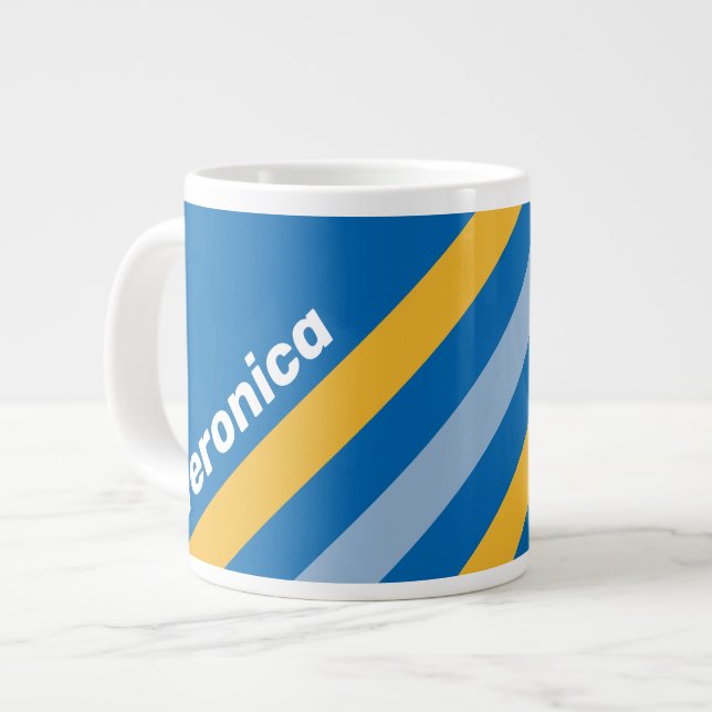 Seaside Stripes with Name Large Coffee Mug (Front Left)