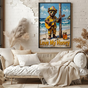 Seaside Strums: Bear's Sandy Serenade Poster