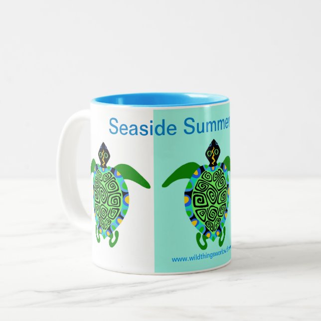 Seaside Summer Holiday - Sea Turtle Two-Tone Coffee Mug (Front Left)