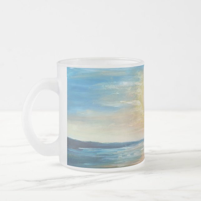 Seaside Sunrise Ocean Sunset Radiant Seascape Pain Frosted Glass Coffee Mug (Left)