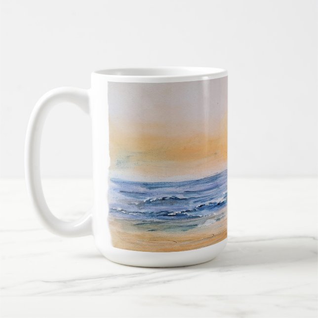 Seaside Sunrise – Watercolor Seascape Painting wit Coffee Mug (Left)